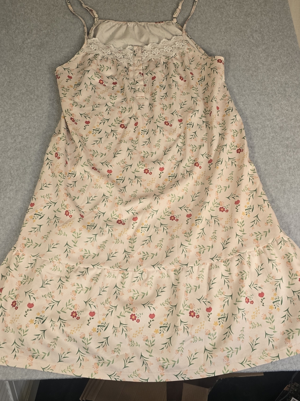 EKOUAER XL Floral Lace Trim Ruffle Nightgown